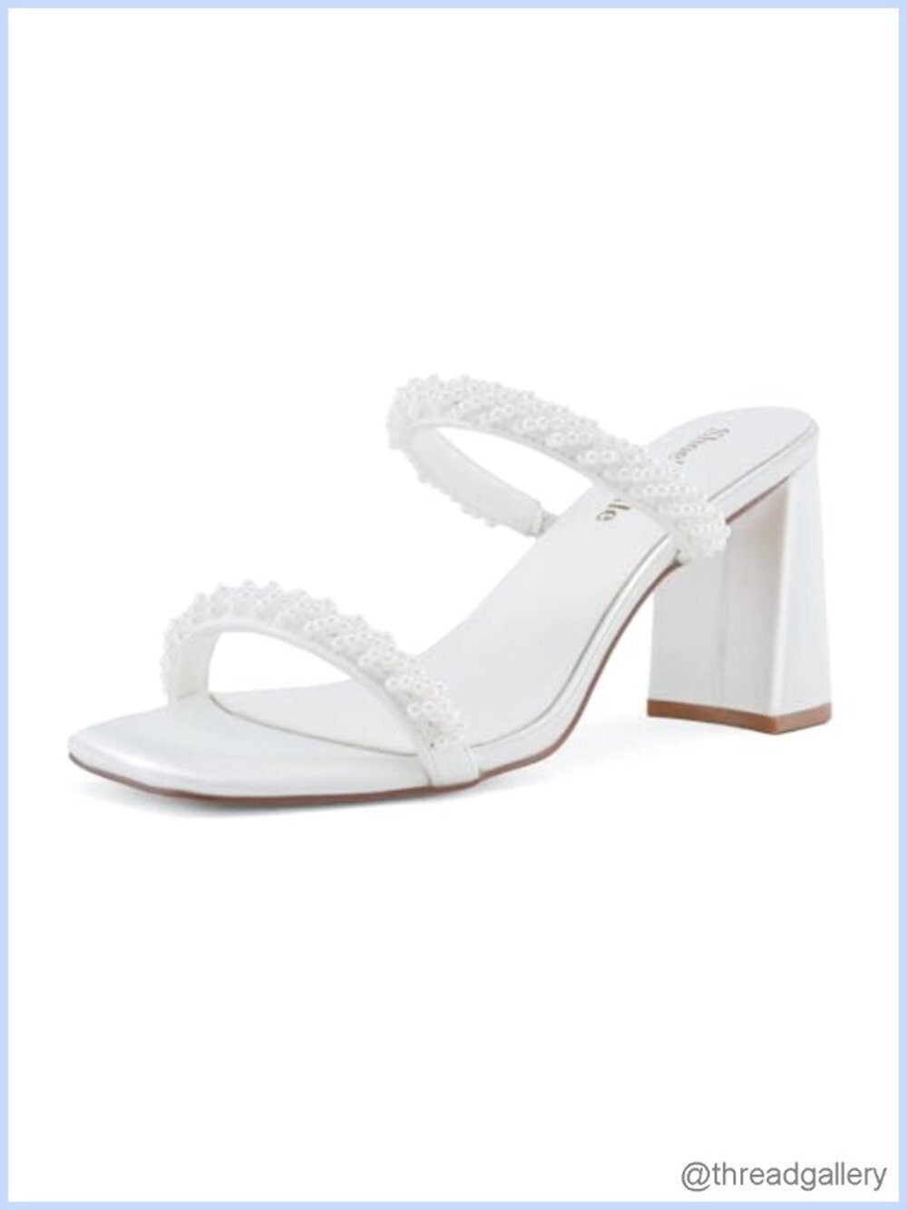 Women's Pearl Strappy Chunky Block Heeled Sandals Square Open Toe Mules Slip On